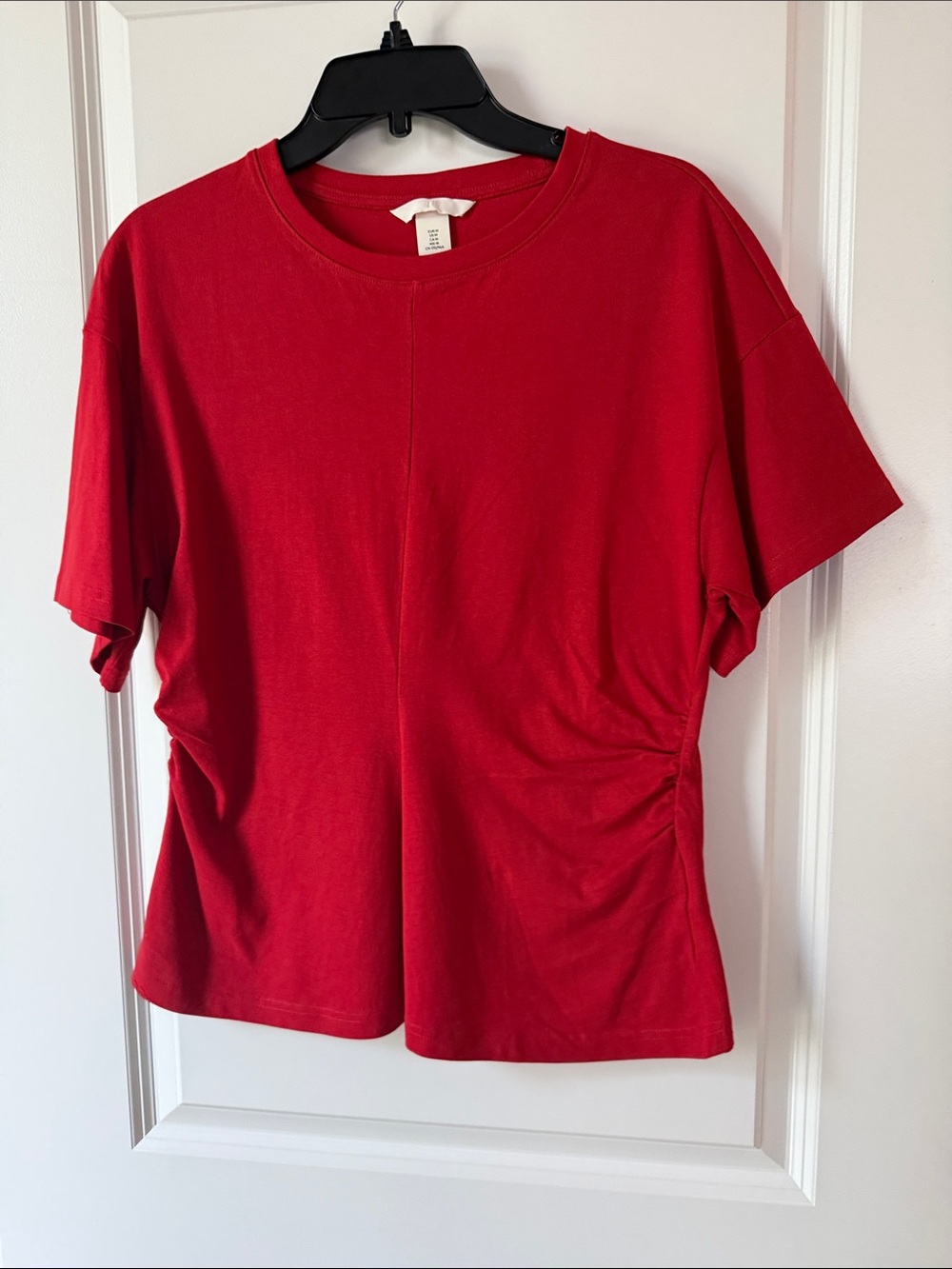 H&M Red Short-Sleeve Crewneck Tee with Side Ruching